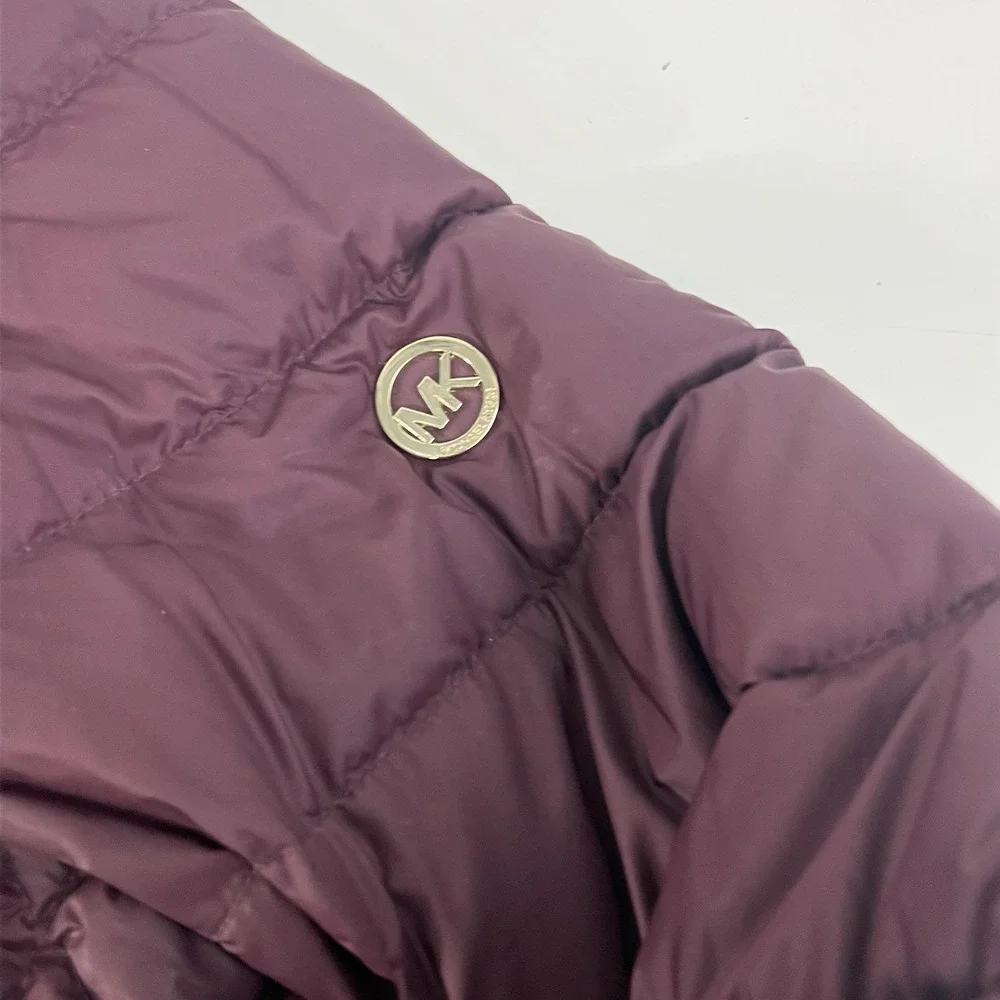 Michael Michael Kors Jacket Womens Small Purple Hooded Packable Down Puffer Coat